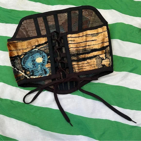 PSYCHIC OUTLAW corset! Lace up recycled clothing tapestry - Picture 3 of 8